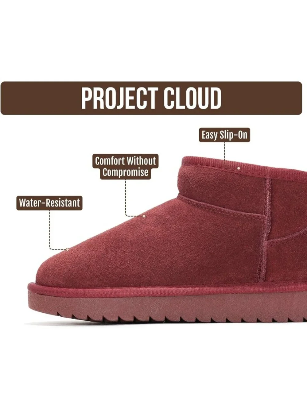 Womens Wine Suede Cloud Water Resistant Genuine Leather Comfortable Ankle Boots